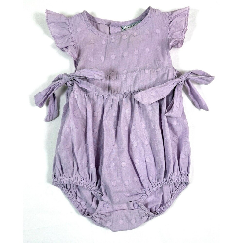 THREE SISTERS Lavender Swiss Dot Baby Romper Dress With Flutter Sleeves‎ 18M